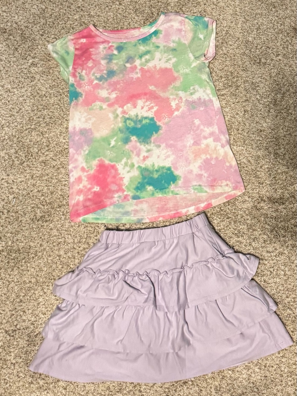 The Children's Place Pastel Tie-Dye Tee & 365 Kids Lilac Ruffle Skirt Set